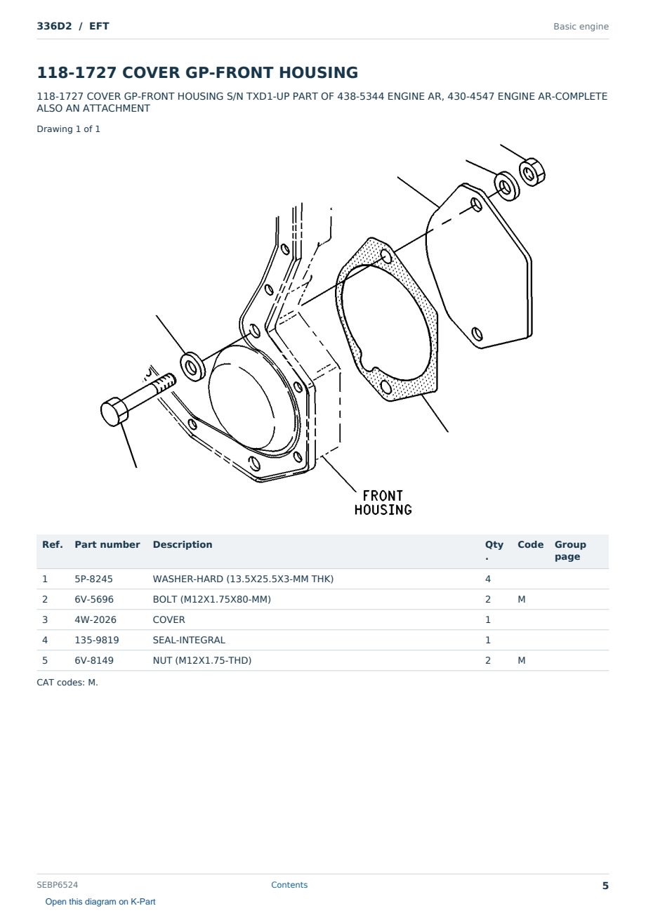 Caterpillar 336D2 S/N EFT Partsbook SEBP6524 (English) - sample page 5 of 10 Caterpillar 336D2 S/N EFT Partsbook SEBP6524 (English) - sample page 5 of 10
