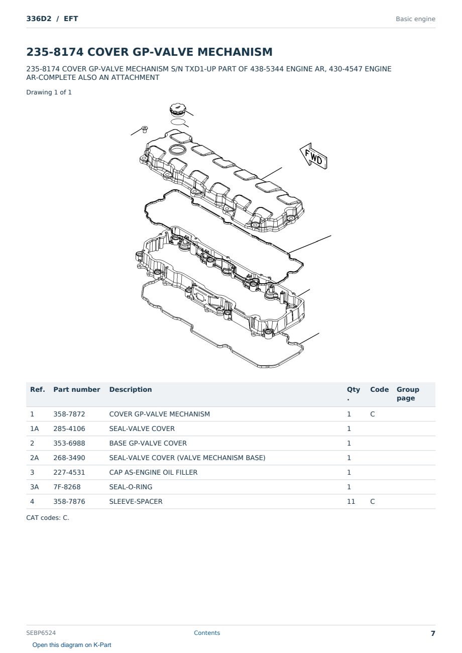 Caterpillar 336D2 S/N EFT Partsbook SEBP6524 (English) - sample page 7 of 10 Caterpillar 336D2 S/N EFT Partsbook SEBP6524 (English) - sample page 7 of 10