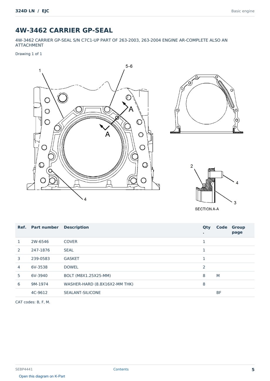Caterpillar 324D LN S/N EJC Partsbook SEBP4441 (English) - sample page 5 of 10 Caterpillar 324D LN S/N EJC Partsbook SEBP4441 (English) - sample page 5 of 10