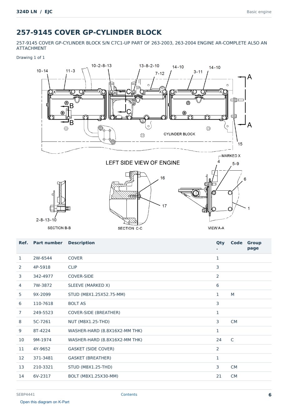 Caterpillar 324D LN S/N EJC Partsbook SEBP4441 (English) - sample page 6 of 10 Caterpillar 324D LN S/N EJC Partsbook SEBP4441 (English) - sample page 6 of 10
