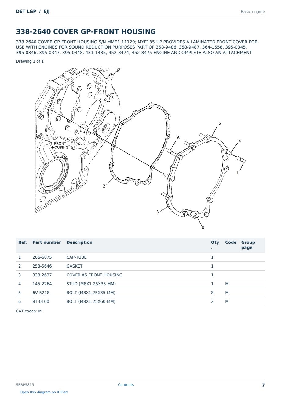 Caterpillar D6T LGP S/N EJJ Partsbook SEBP5815 (English) - sample page 7 of 10 Caterpillar D6T LGP S/N EJJ Partsbook SEBP5815 (English) - sample page 7 of 10