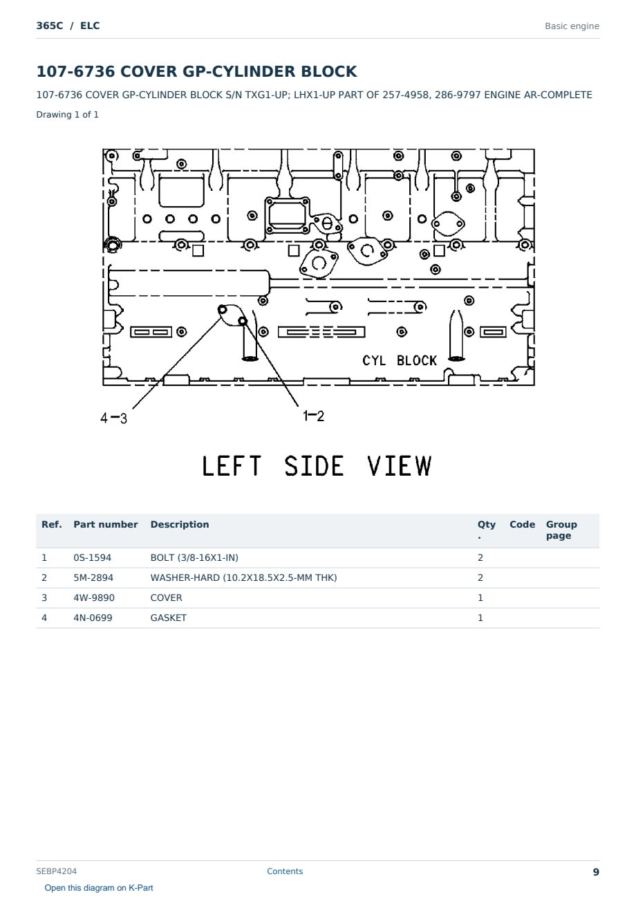 Caterpillar 365C S/N ELC Partsbook SEBP4204 (English) - sample page 9 of 10 Caterpillar 365C S/N ELC Partsbook SEBP4204 (English) - sample page 9 of 10