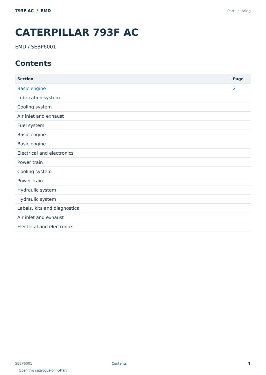 Caterpillar 793F AC S/N EMD Partsbook SEBP6001 (English) - sample page 1 of 10 Caterpillar 793F AC S/N EMD Partsbook SEBP6001 (English) - sample page 1 of 10