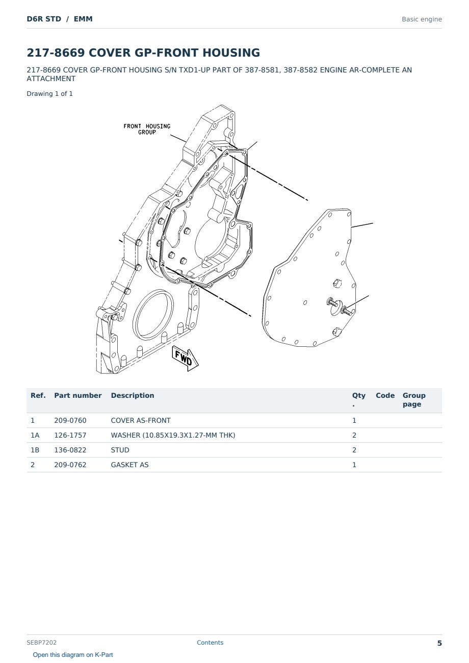 Caterpillar D6R STD S/N EMM Partsbook SEBP7202 (English) - sample page 5 of 10 Caterpillar D6R STD S/N EMM Partsbook SEBP7202 (English) - sample page 5 of 10