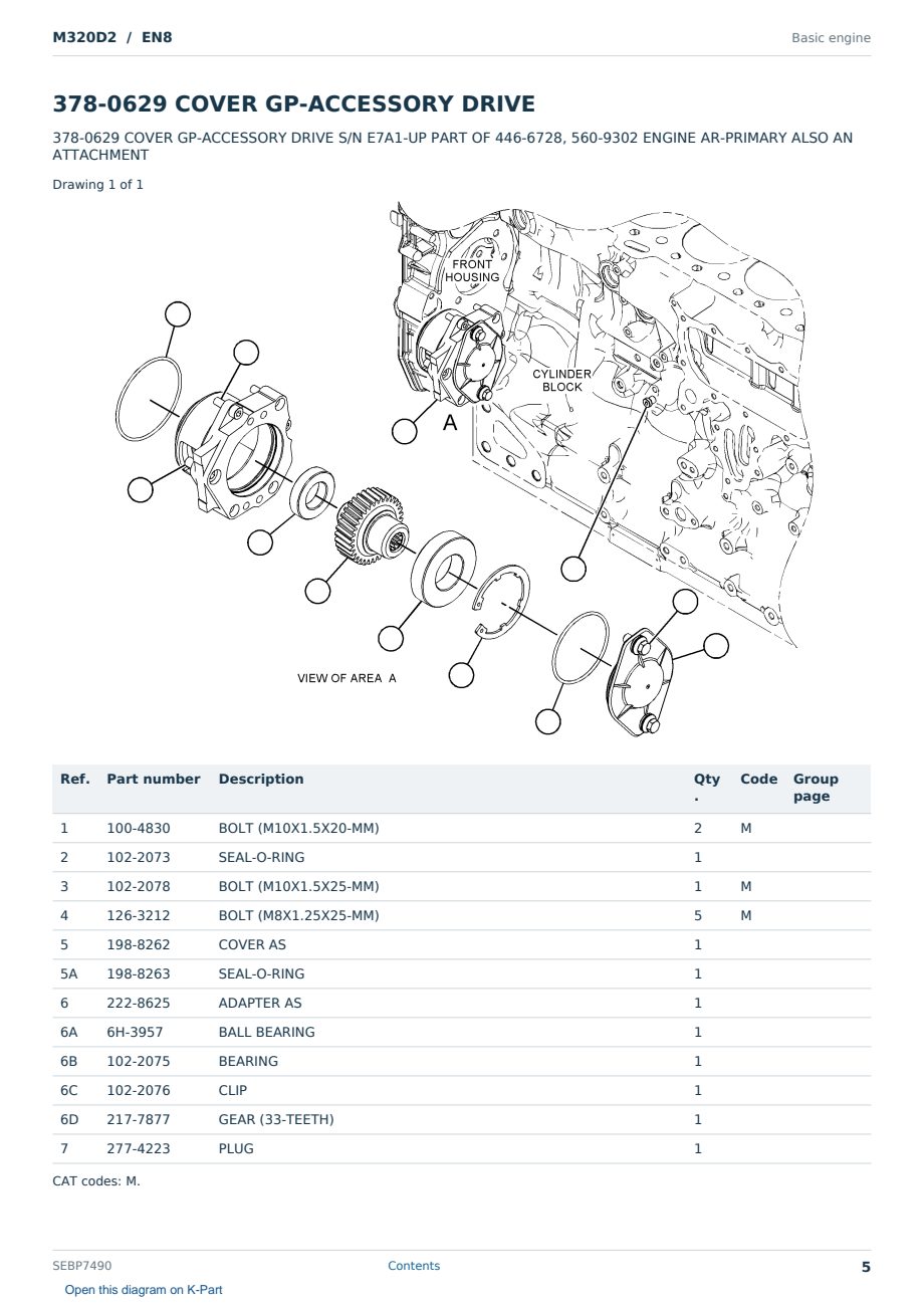 Caterpillar M320D2 S/N EN8 Partsbook SEBP7490 (English) - sample page 5 of 10 Caterpillar M320D2 S/N EN8 Partsbook SEBP7490 (English) - sample page 5 of 10