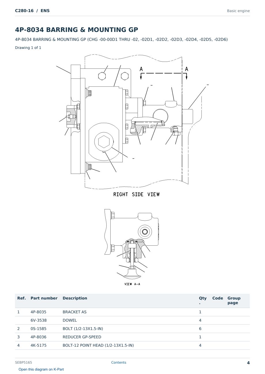 Caterpillar C280-16 S/N ENS Partsbook SEBP5165 (English) - sample page 4 of 10 Caterpillar C280-16 S/N ENS Partsbook SEBP5165 (English) - sample page 4 of 10