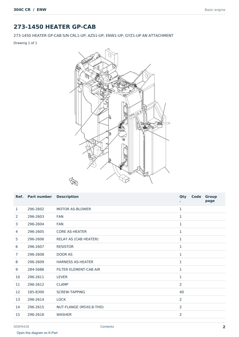 Caterpillar 304C CR S/N ENW Partsbook SEBP6428 (English) - sample page 2 of 5 Caterpillar 304C CR S/N ENW Partsbook SEBP6428 (English) - sample page 2 of 5