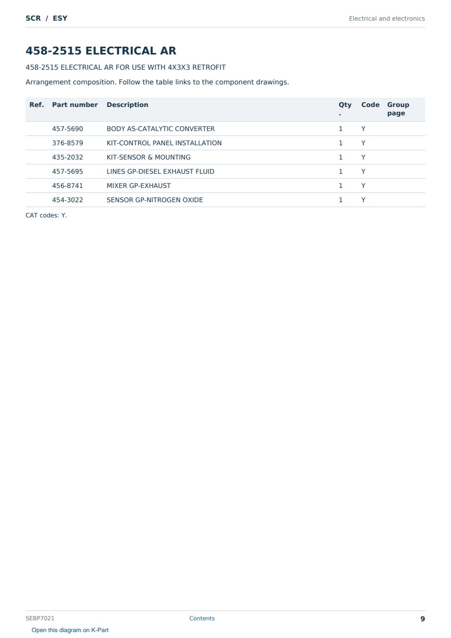 Caterpillar SCR S/N ESY Partsbook SEBP7021 (English) - sample page 9 of 10 Caterpillar SCR S/N ESY Partsbook SEBP7021 (English) - sample page 9 of 10