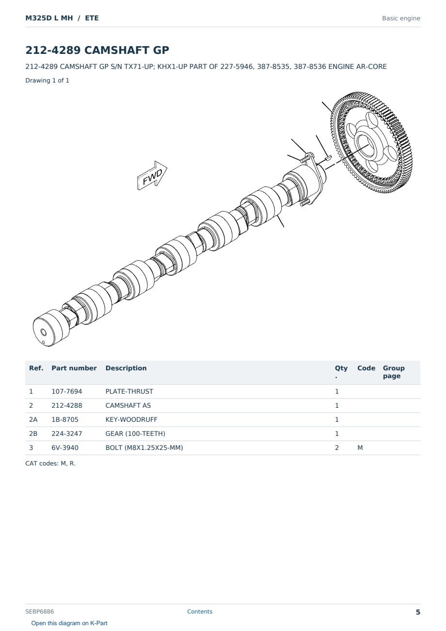 Caterpillar M325D L MH S/N ETE Partsbook SEBP6886 (English) - sample page 5 of 10 Caterpillar M325D L MH S/N ETE Partsbook SEBP6886 (English) - sample page 5 of 10