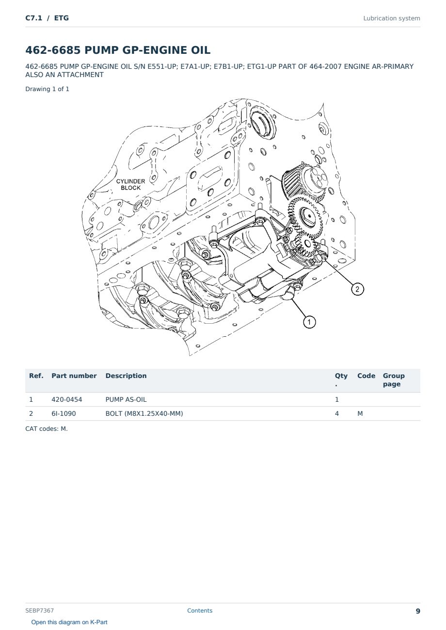 Caterpillar C7.1 S/N ETG Partsbook SEBP7367 (English) - sample page 9 of 10 Caterpillar C7.1 S/N ETG Partsbook SEBP7367 (English) - sample page 9 of 10
