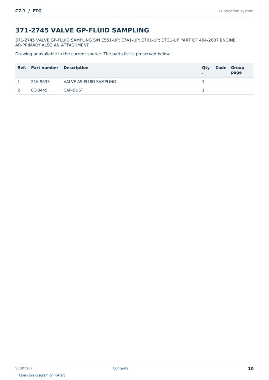 Caterpillar C7.1 S/N ETG Partsbook SEBP7367 (English) - sample page 10 of 10 Caterpillar C7.1 S/N ETG Partsbook SEBP7367 (English) - sample page 10 of 10