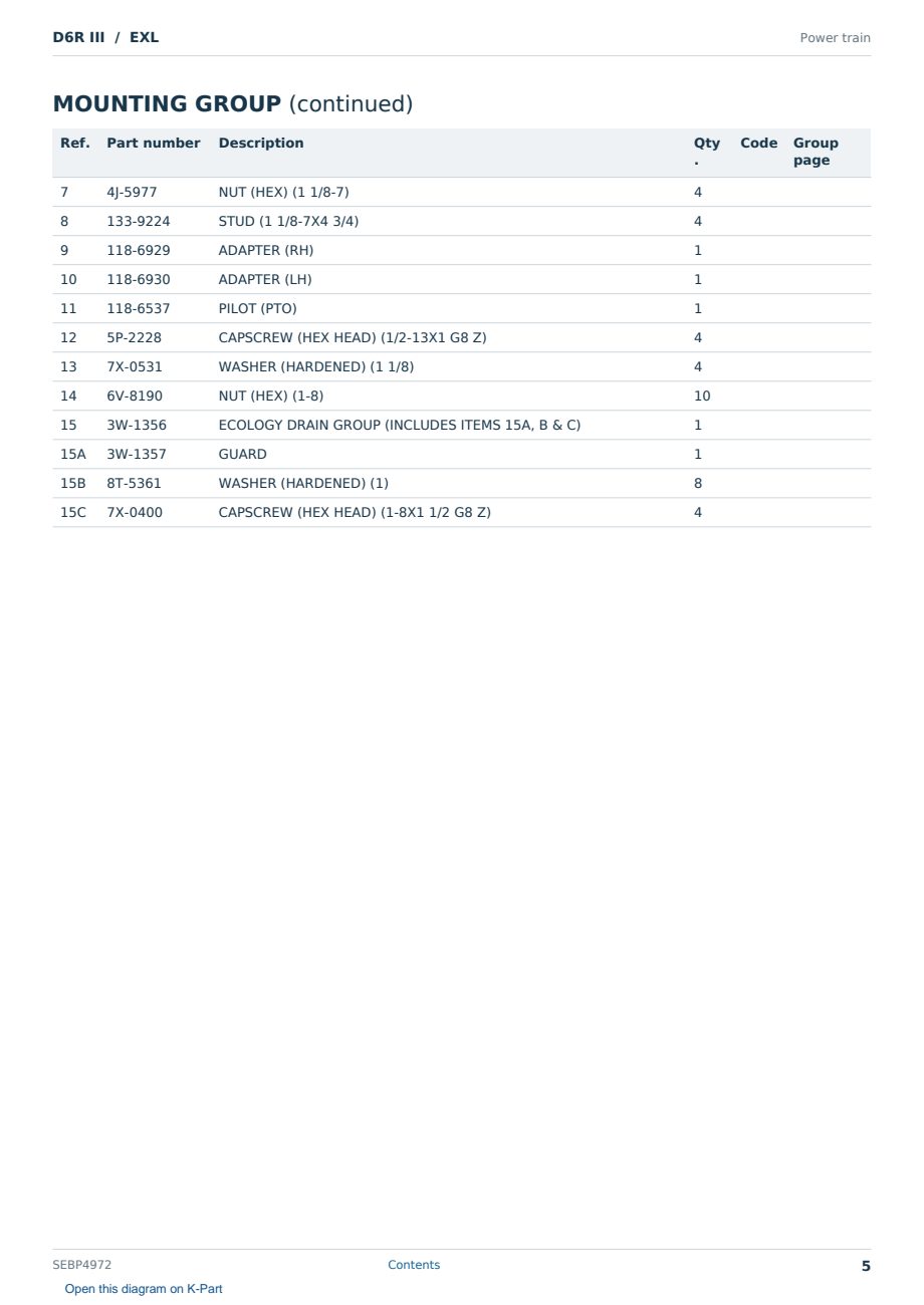 Caterpillar D6R III S/N EXL Partsbook SEBP4972 (English) - sample page 5 of 10 Caterpillar D6R III S/N EXL Partsbook SEBP4972 (English) - sample page 5 of 10