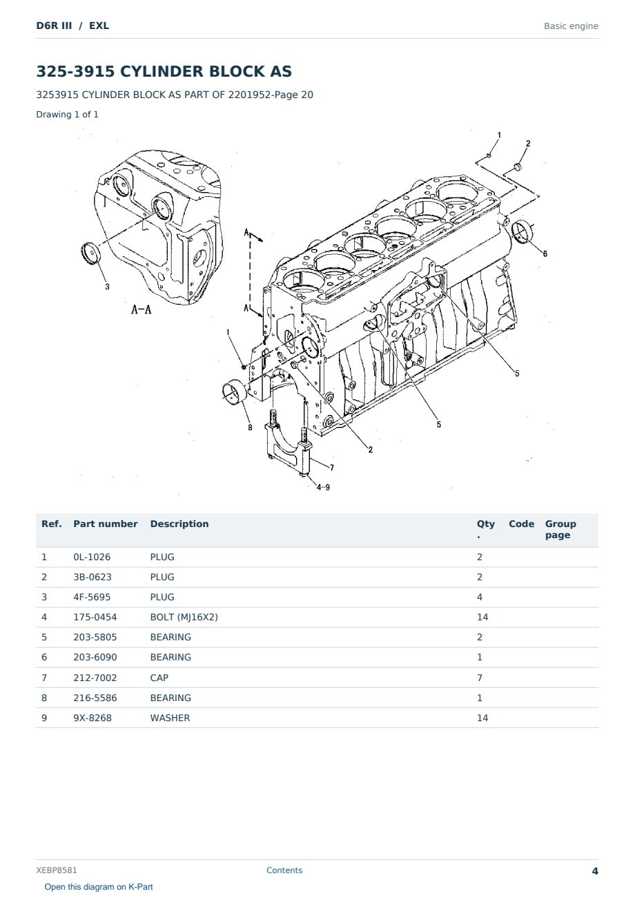 Caterpillar D6R III S/N EXL Partsbook XEBP8581 (English) - sample page 4 of 10 Caterpillar D6R III S/N EXL Partsbook XEBP8581 (English) - sample page 4 of 10