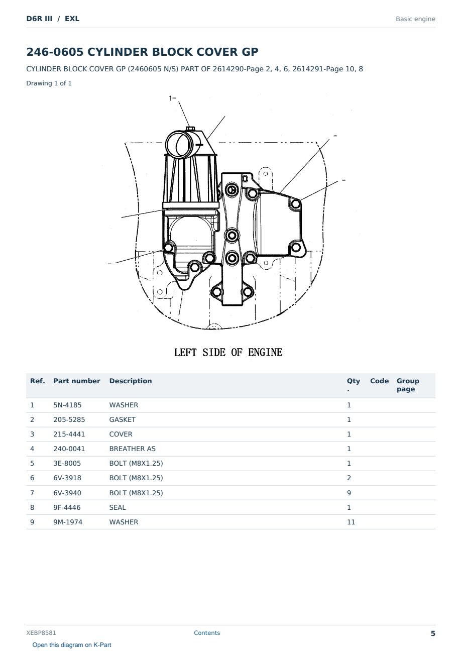 Caterpillar D6R III S/N EXL Partsbook XEBP8581 (English) - sample page 5 of 10 Caterpillar D6R III S/N EXL Partsbook XEBP8581 (English) - sample page 5 of 10