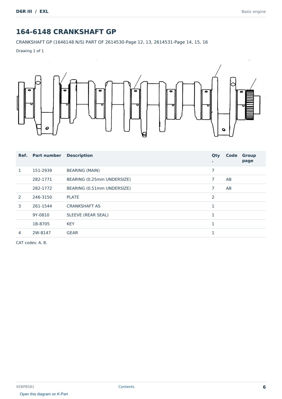 Caterpillar D6R III S/N EXL Partsbook XEBP8581 (English) - sample page 6 of 10 Caterpillar D6R III S/N EXL Partsbook XEBP8581 (English) - sample page 6 of 10
