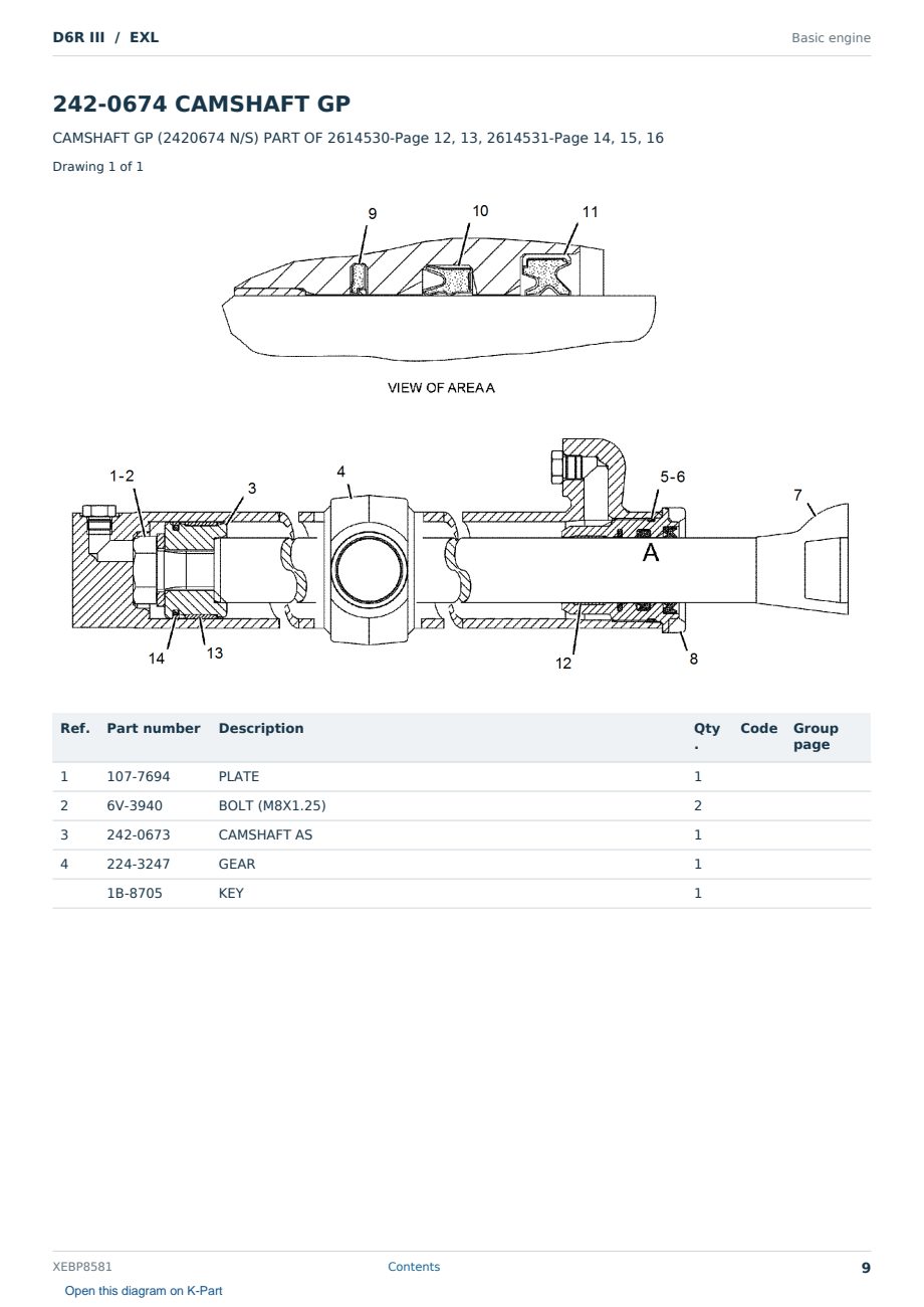 Caterpillar D6R III S/N EXL Partsbook XEBP8581 (English) - sample page 9 of 10 Caterpillar D6R III S/N EXL Partsbook XEBP8581 (English) - sample page 9 of 10