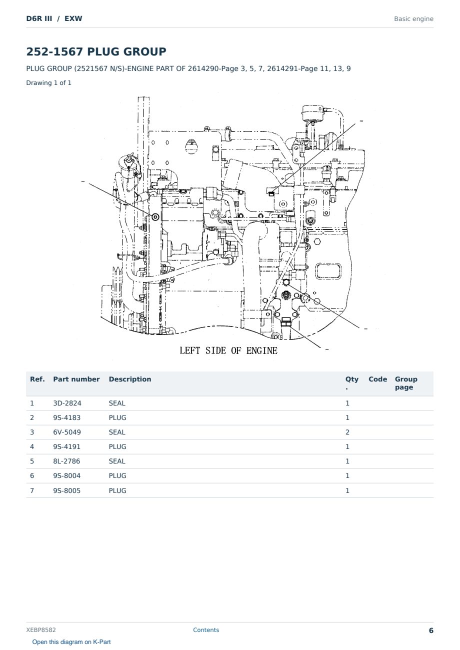 Caterpillar D6R III S/N EXW Partsbook XEBP8582 (English) - sample page 6 of 10 Caterpillar D6R III S/N EXW Partsbook XEBP8582 (English) - sample page 6 of 10