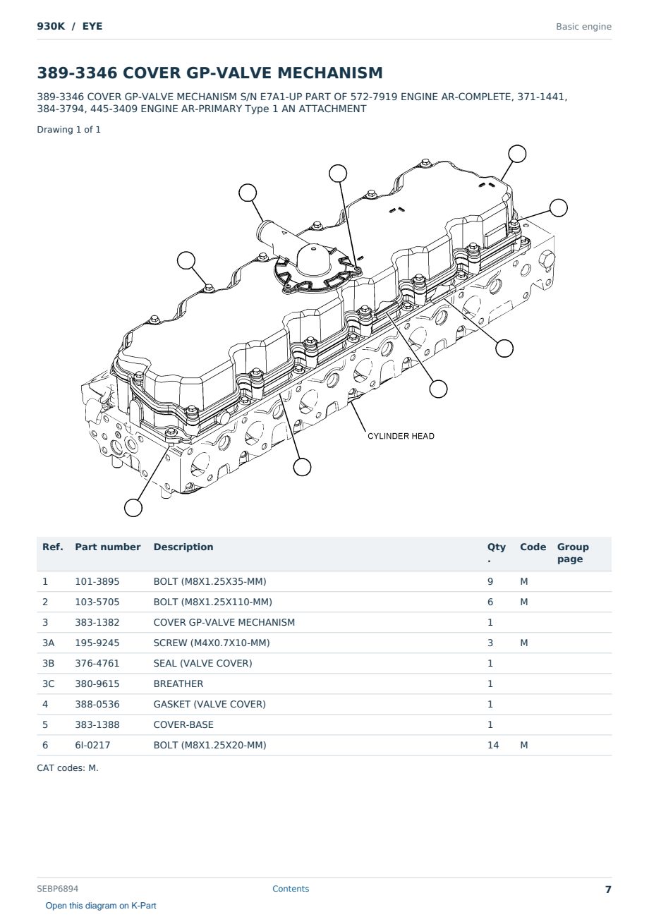 Caterpillar 930K S/N EYE Partsbook SEBP6894 (English) - sample page 7 of 10 Caterpillar 930K S/N EYE Partsbook SEBP6894 (English) - sample page 7 of 10