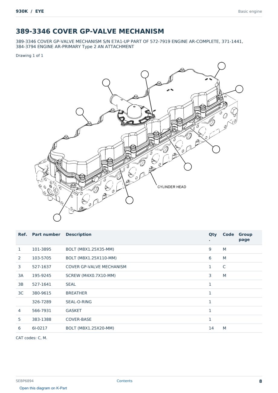 Caterpillar 930K S/N EYE Partsbook SEBP6894 (English) - sample page 8 of 10 Caterpillar 930K S/N EYE Partsbook SEBP6894 (English) - sample page 8 of 10
