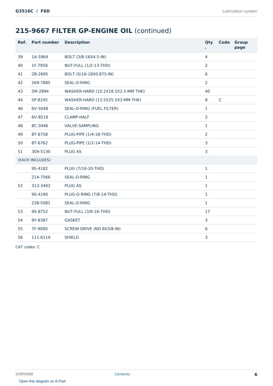 Caterpillar G3516C S/N F6D Partsbook SEBP6688 (English) - sample page 6 of 10 Caterpillar G3516C S/N F6D Partsbook SEBP6688 (English) - sample page 6 of 10