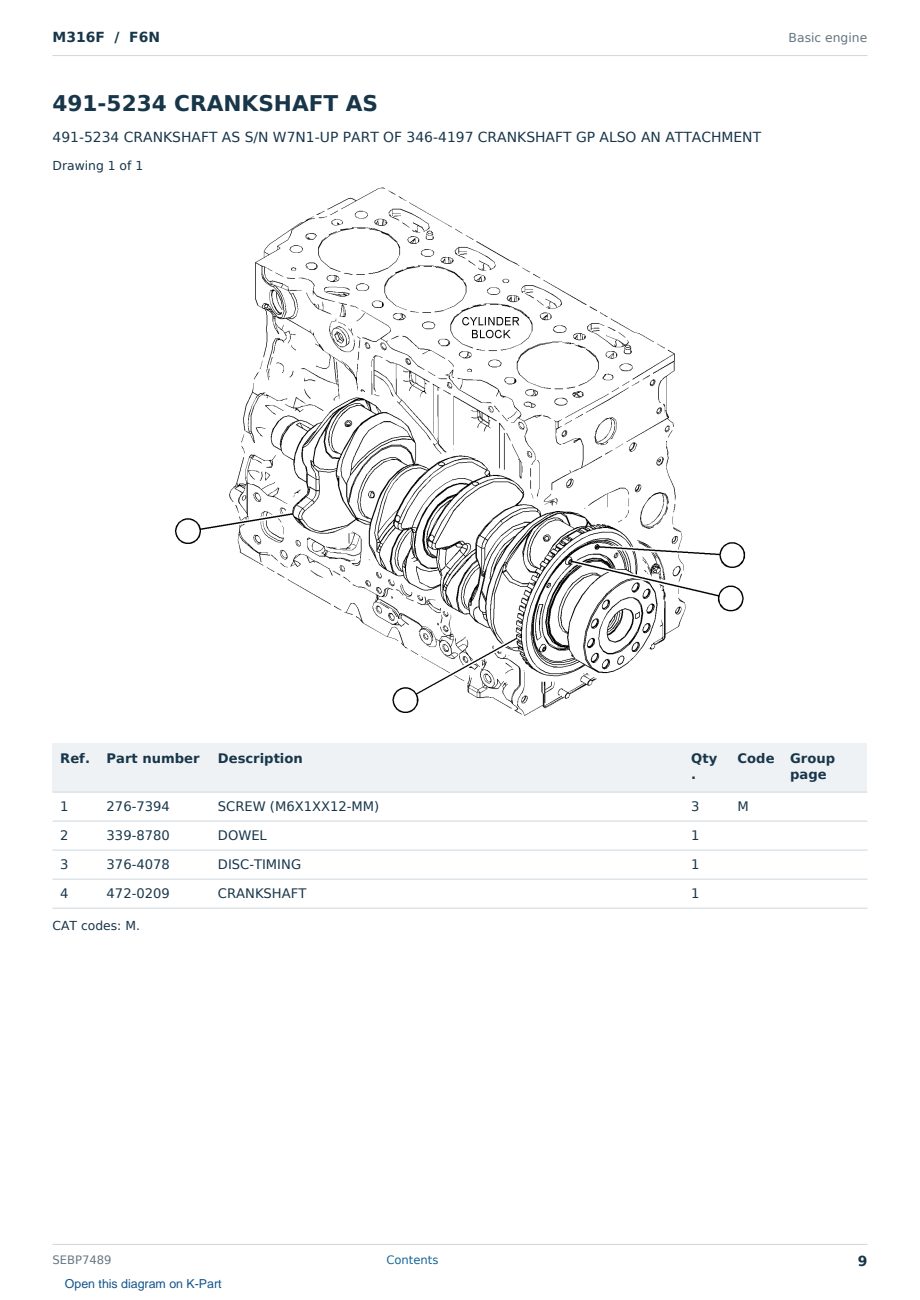 Caterpillar M316F S/N F6N Partsbook SEBP7489 (English) - sample page 9 of 10 Caterpillar M316F S/N F6N Partsbook SEBP7489 (English) - sample page 9 of 10