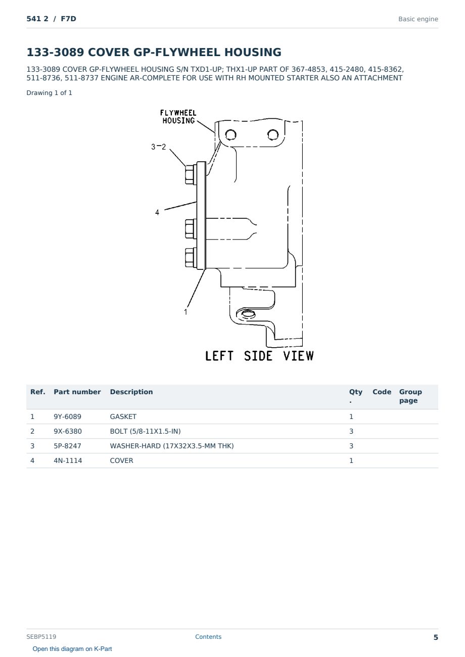 Caterpillar 541 2 S/N F7D Partsbook SEBP5119 (English) - sample page 5 of 10 Caterpillar 541 2 S/N F7D Partsbook SEBP5119 (English) - sample page 5 of 10