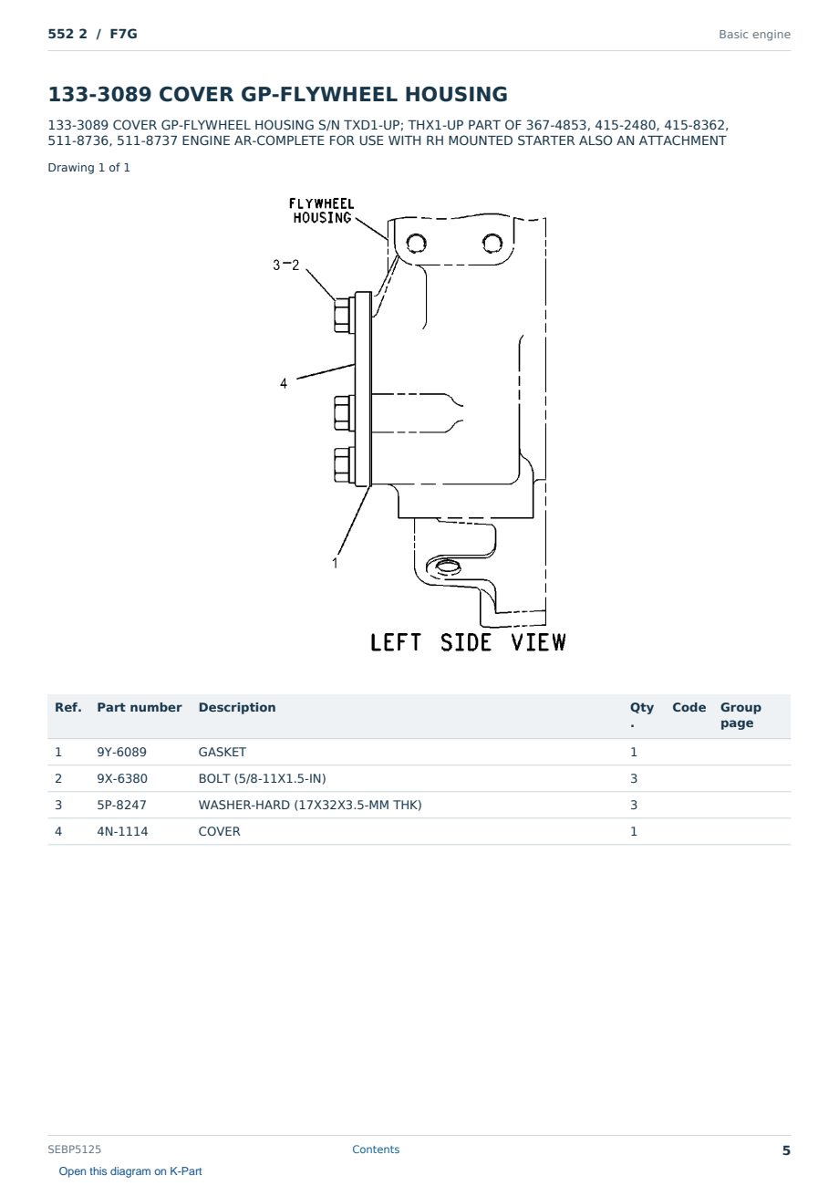 Caterpillar 552 2 S/N F7G Partsbook SEBP5125 (English) - sample page 5 of 10 Caterpillar 552 2 S/N F7G Partsbook SEBP5125 (English) - sample page 5 of 10