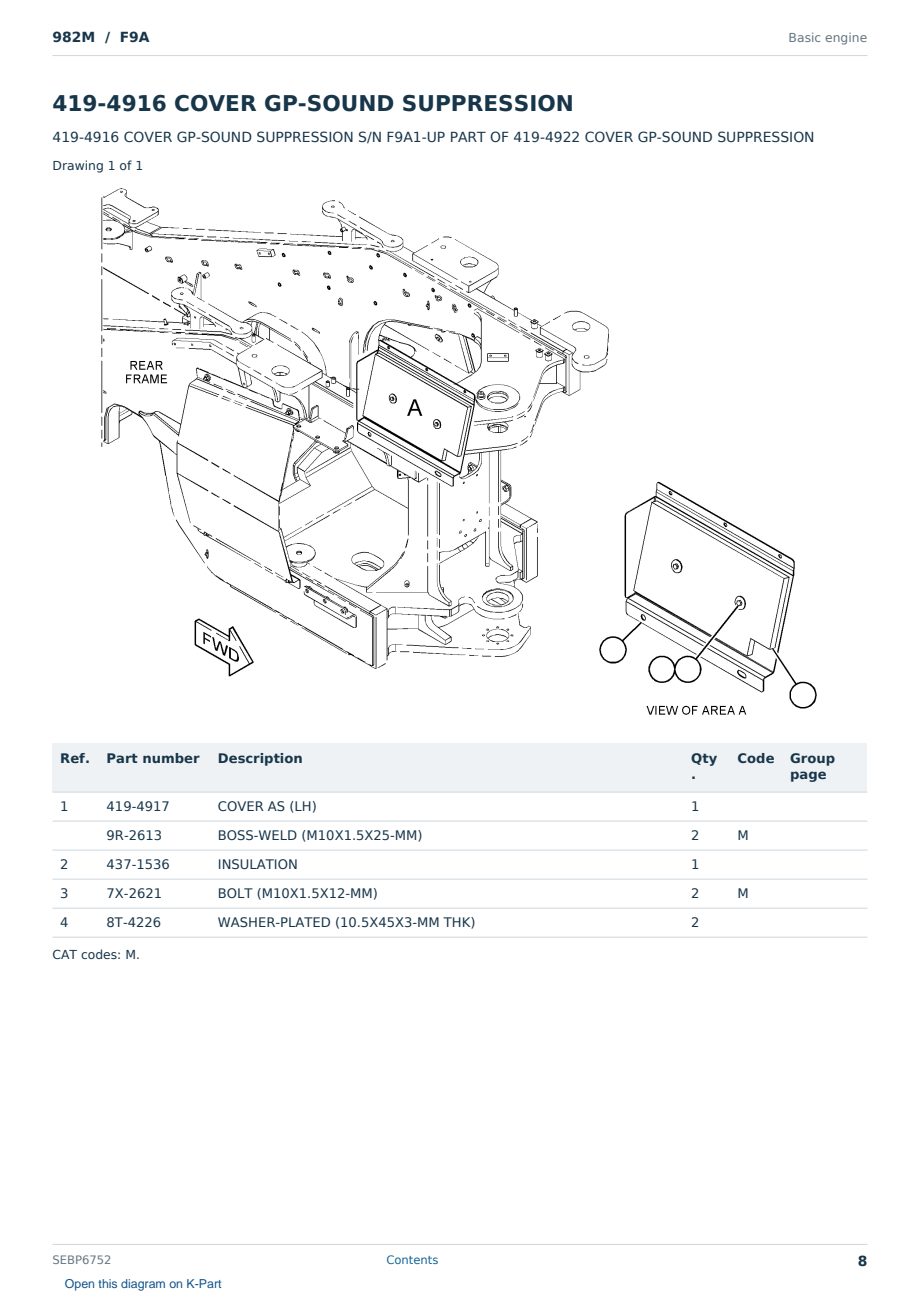 Caterpillar 982M S/N F9A Partsbook SEBP6752 (English) - sample page 8 of 10 Caterpillar 982M S/N F9A Partsbook SEBP6752 (English) - sample page 8 of 10