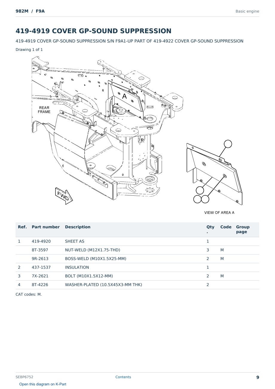 Caterpillar 982M S/N F9A Partsbook SEBP6752 (English) - sample page 9 of 10 Caterpillar 982M S/N F9A Partsbook SEBP6752 (English) - sample page 9 of 10