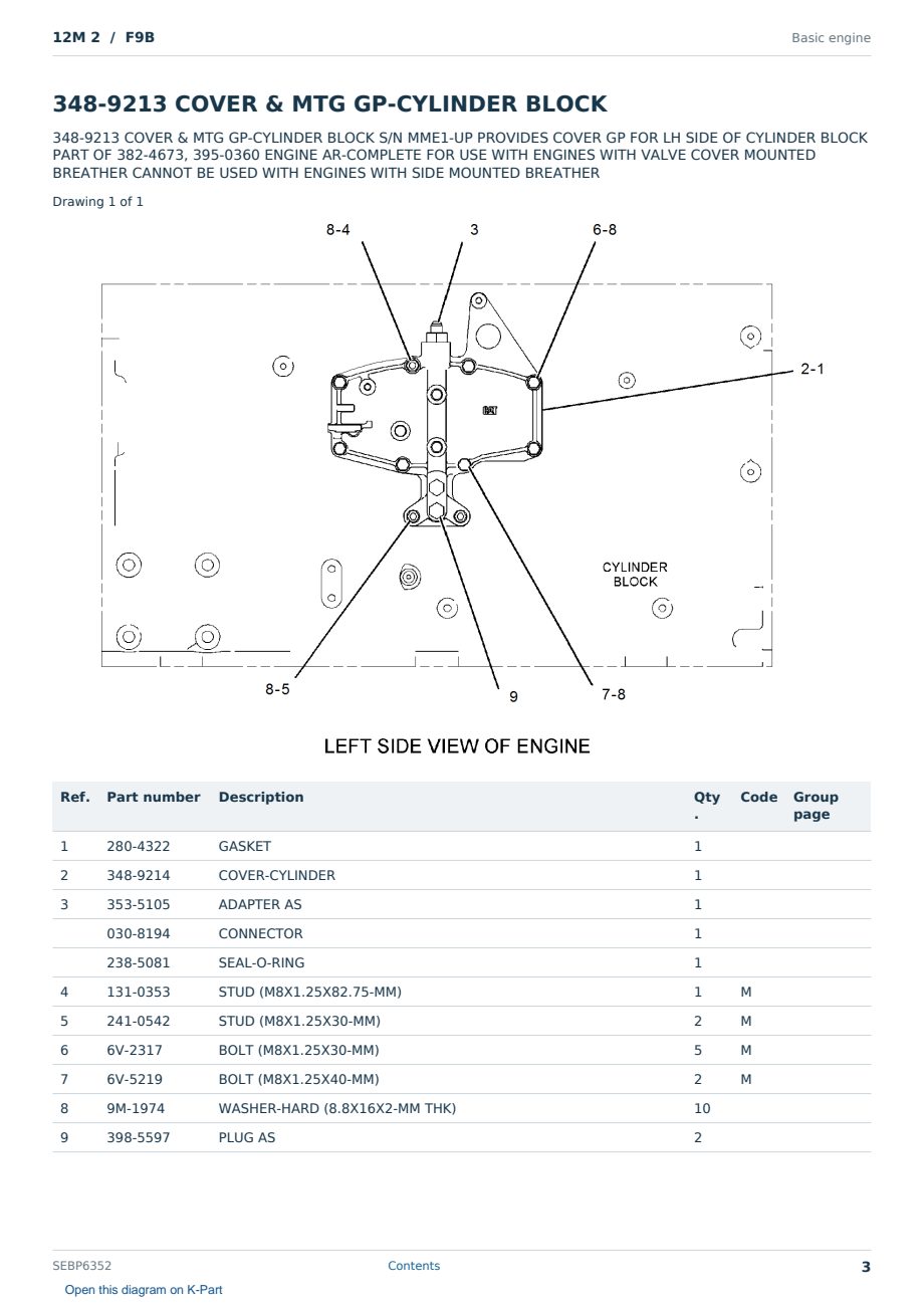 Caterpillar 12M 2 S/N F9B Partsbook SEBP6352 (English) - sample page 3 of 10 Caterpillar 12M 2 S/N F9B Partsbook SEBP6352 (English) - sample page 3 of 10