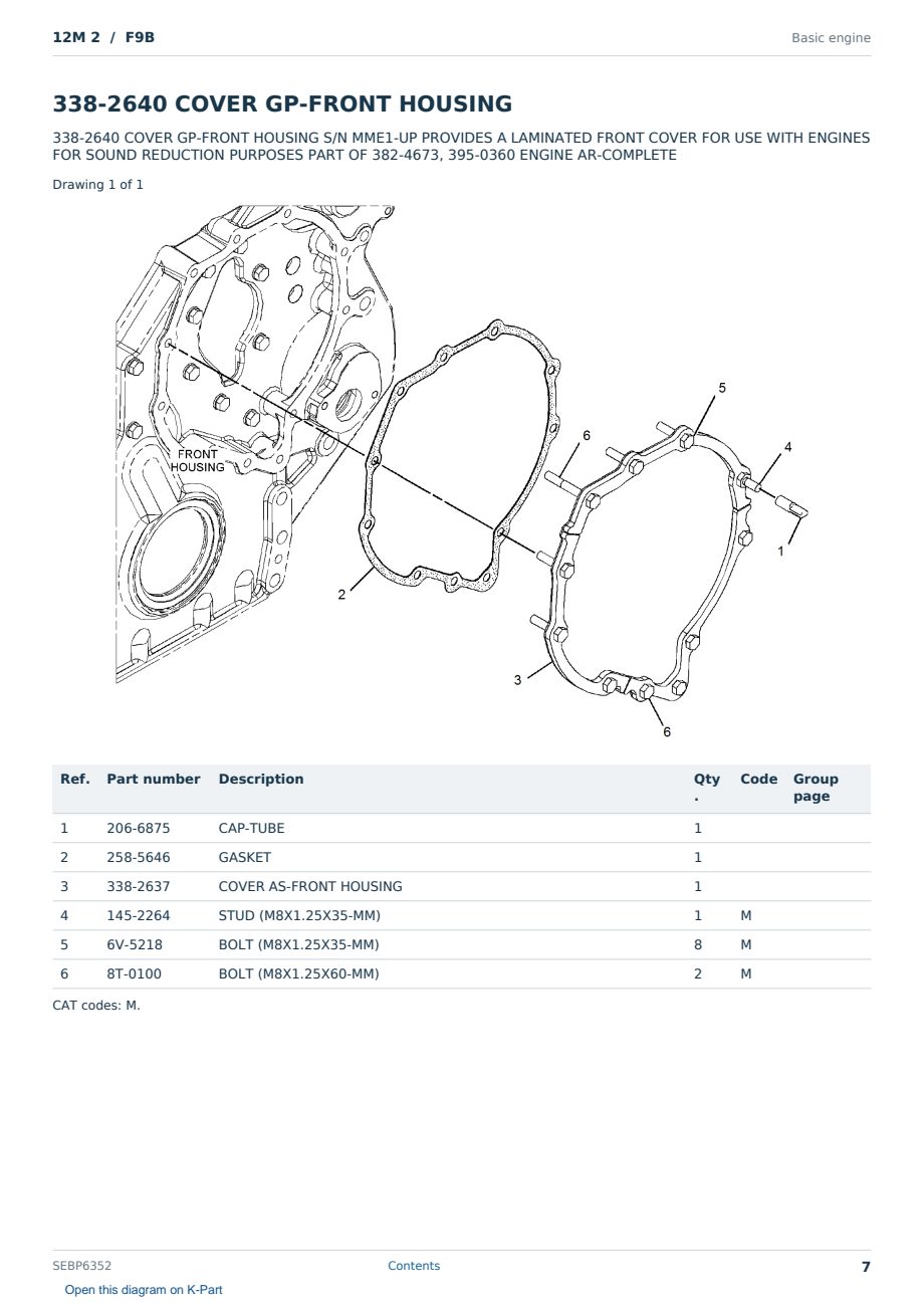 Caterpillar 12M 2 S/N F9B Partsbook SEBP6352 (English) - sample page 7 of 10 Caterpillar 12M 2 S/N F9B Partsbook SEBP6352 (English) - sample page 7 of 10