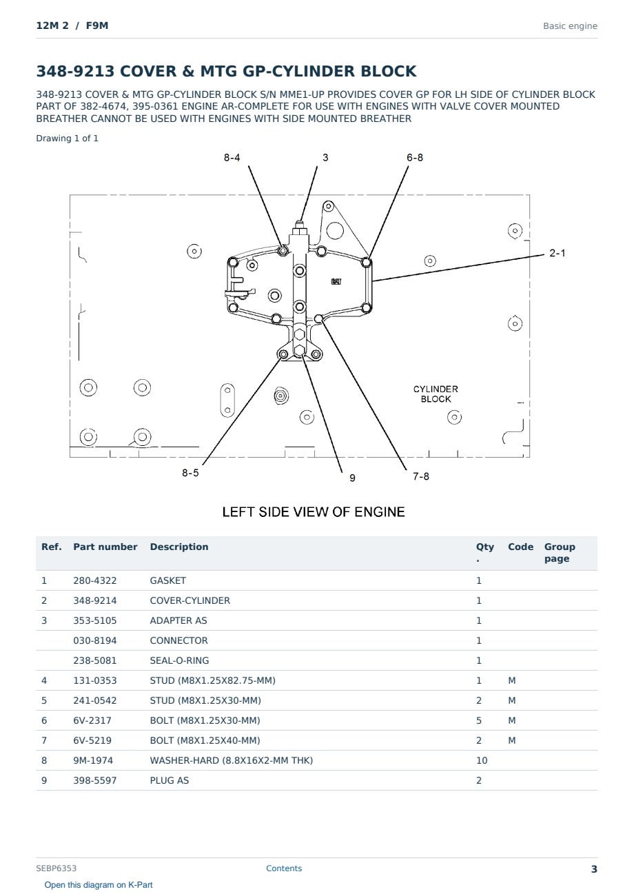 Caterpillar 12M 2 S/N F9M Partsbook SEBP6353 (English) - sample page 3 of 10 Caterpillar 12M 2 S/N F9M Partsbook SEBP6353 (English) - sample page 3 of 10