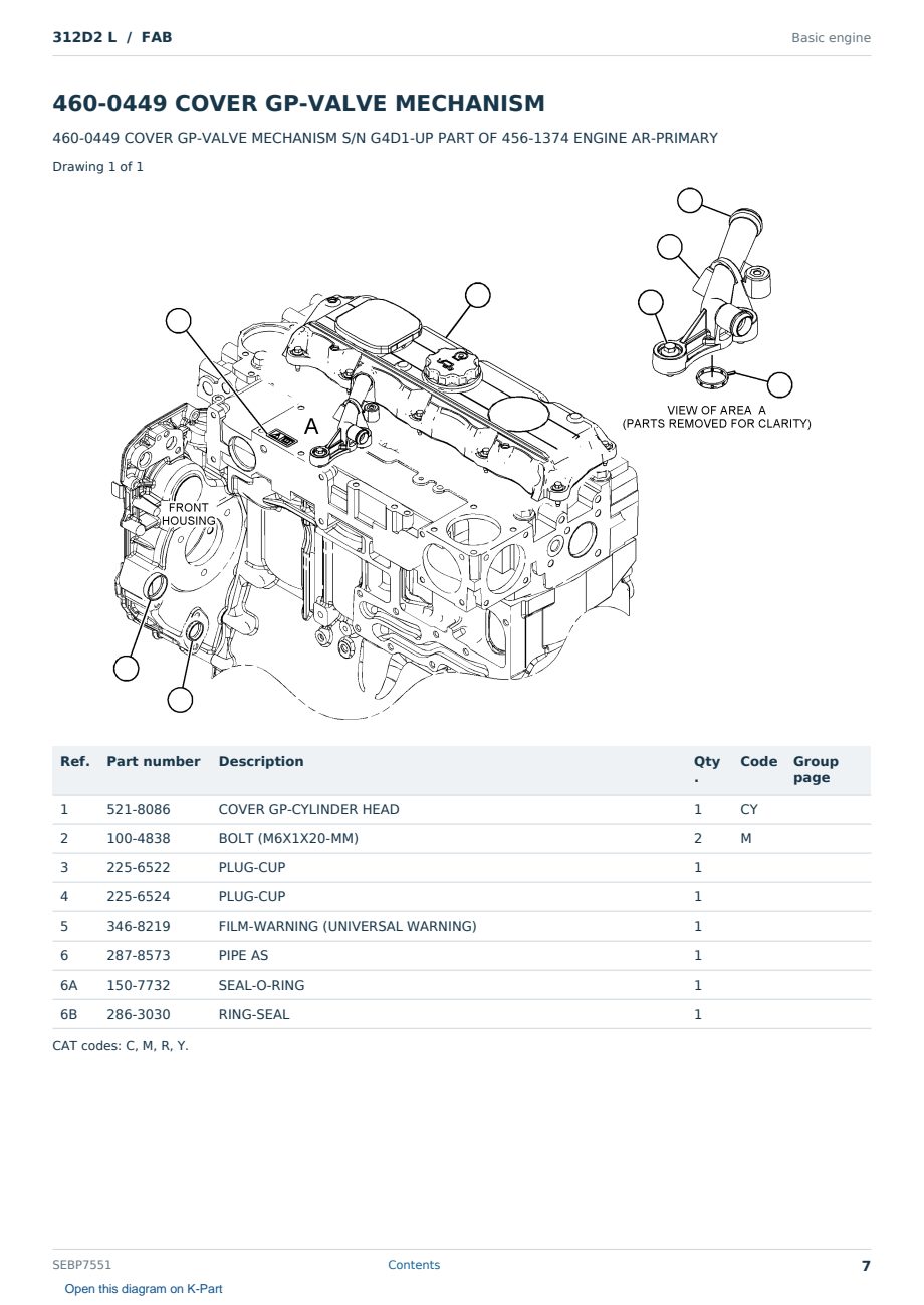Caterpillar 312D2 L S/N FAB Partsbook SEBP7551 (English) - sample page 7 of 10 Caterpillar 312D2 L S/N FAB Partsbook SEBP7551 (English) - sample page 7 of 10