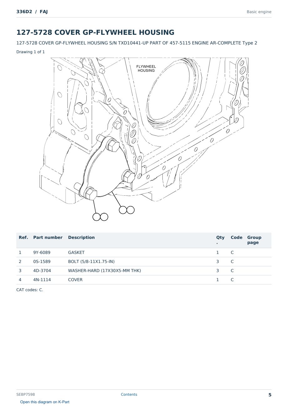 Caterpillar 336D2 S/N FAJ Partsbook SEBP7598 (English) - sample page 5 of 10 Caterpillar 336D2 S/N FAJ Partsbook SEBP7598 (English) - sample page 5 of 10