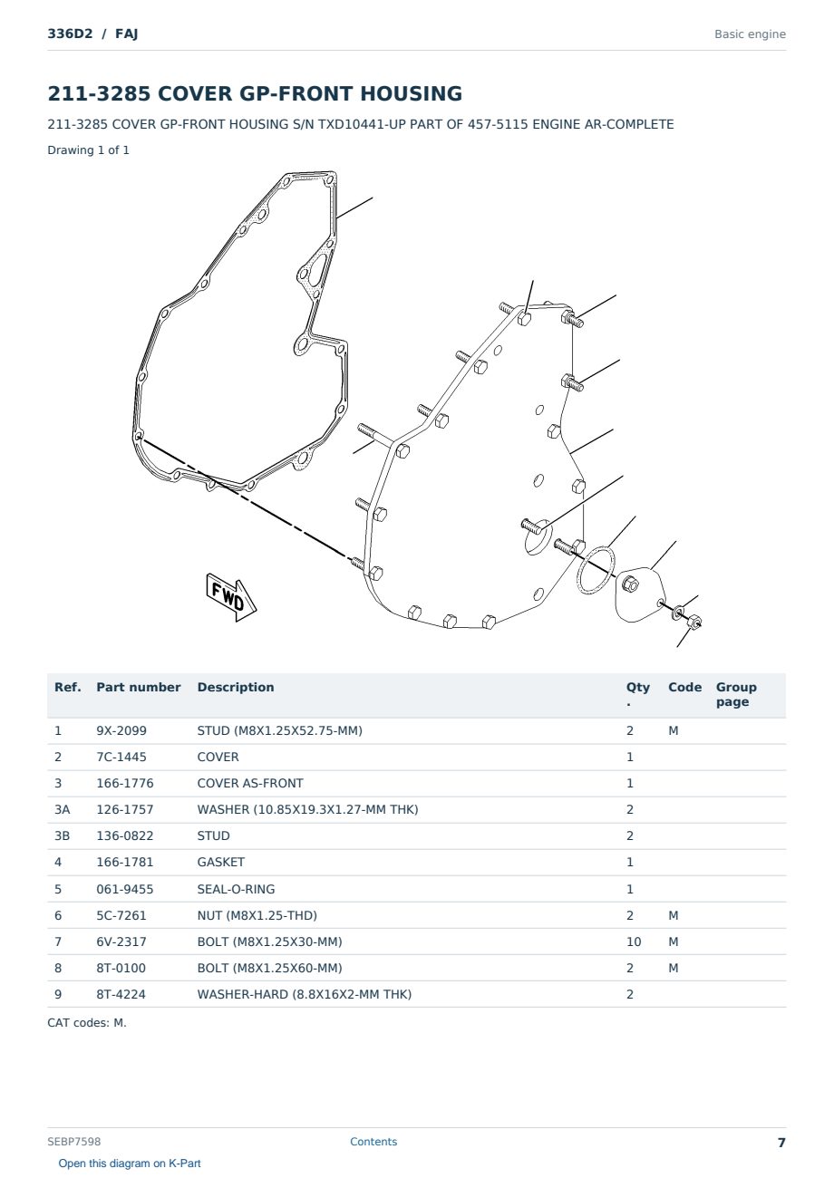 Caterpillar 336D2 S/N FAJ Partsbook SEBP7598 (English) - sample page 7 of 10 Caterpillar 336D2 S/N FAJ Partsbook SEBP7598 (English) - sample page 7 of 10