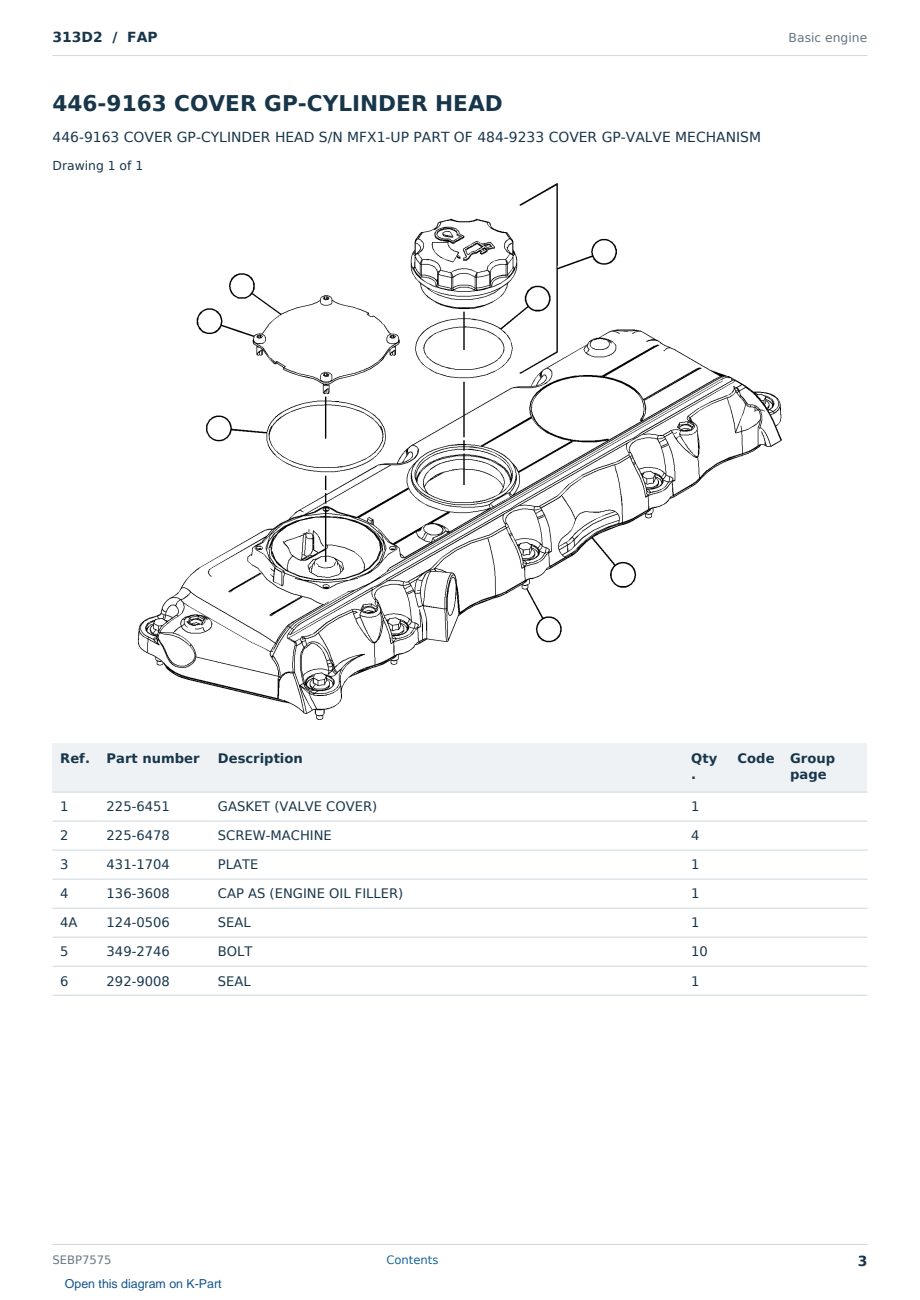 Caterpillar 313D2 S/N FAP Partsbook SEBP7575 (English) - sample page 3 of 10 Caterpillar 313D2 S/N FAP Partsbook SEBP7575 (English) - sample page 3 of 10