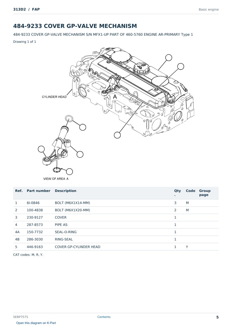 Caterpillar 313D2 S/N FAP Partsbook SEBP7575 (English) - sample page 5 of 10 Caterpillar 313D2 S/N FAP Partsbook SEBP7575 (English) - sample page 5 of 10
