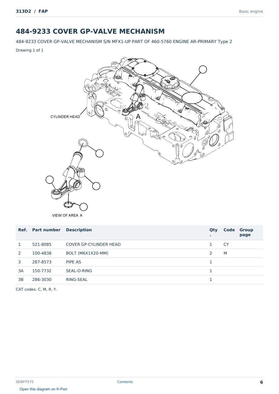 Caterpillar 313D2 S/N FAP Partsbook SEBP7575 (English) - sample page 6 of 10 Caterpillar 313D2 S/N FAP Partsbook SEBP7575 (English) - sample page 6 of 10
