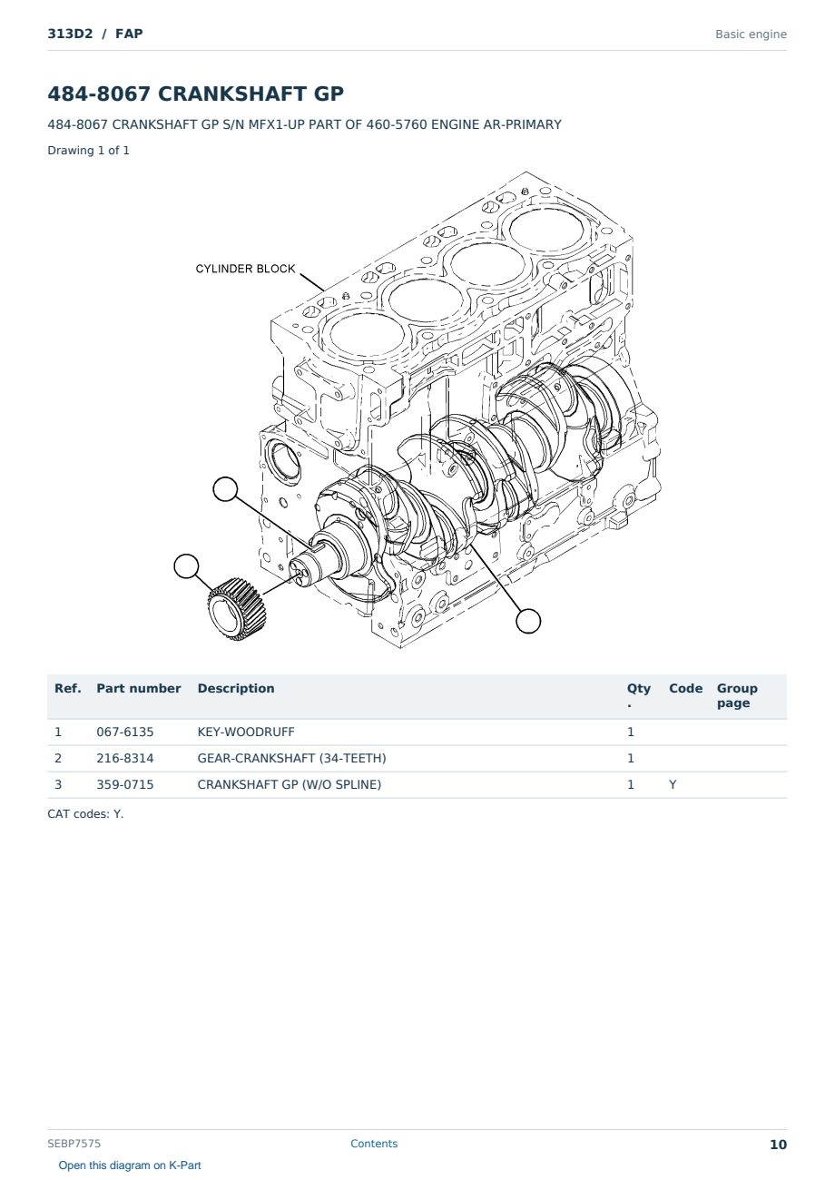 Caterpillar 313D2 S/N FAP Partsbook SEBP7575 (English) - sample page 10 of 10 Caterpillar 313D2 S/N FAP Partsbook SEBP7575 (English) - sample page 10 of 10