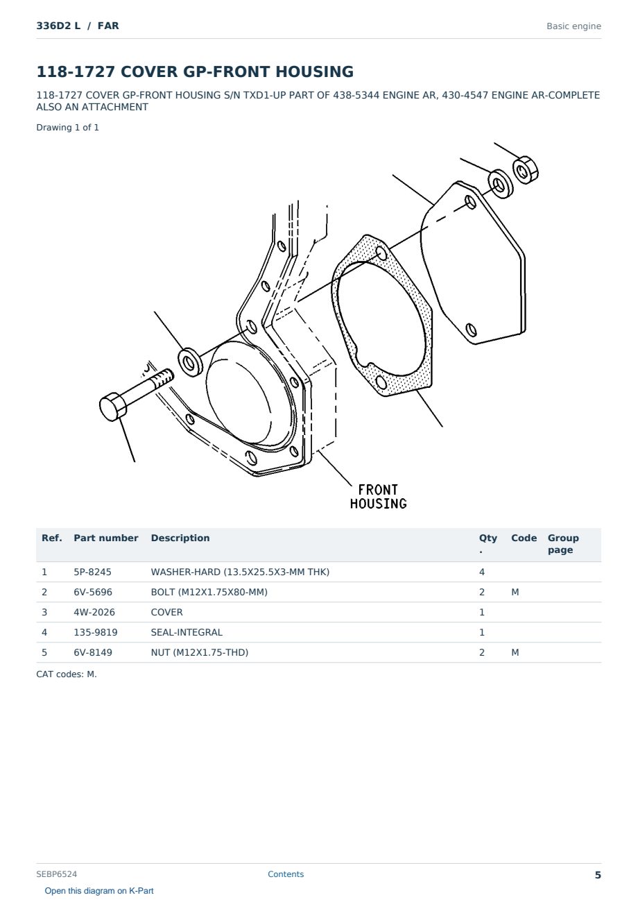 Caterpillar 336D2 L S/N FAR Partsbook SEBP6524 (English) - sample page 5 of 10 Caterpillar 336D2 L S/N FAR Partsbook SEBP6524 (English) - sample page 5 of 10