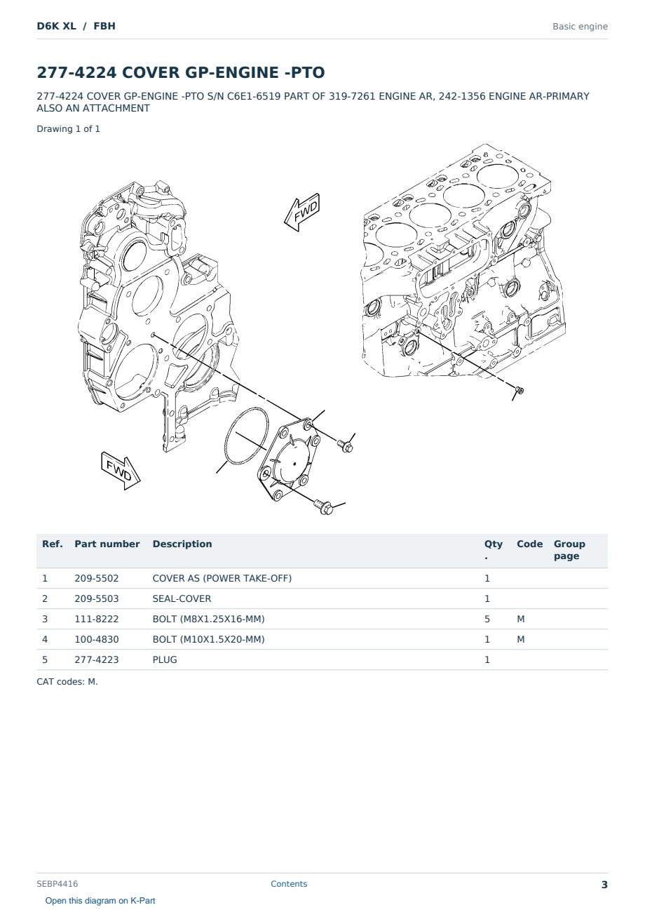 Caterpillar D6K XL S/N FBH Partsbook SEBP4416 (English) - sample page 3 of 10 Caterpillar D6K XL S/N FBH Partsbook SEBP4416 (English) - sample page 3 of 10