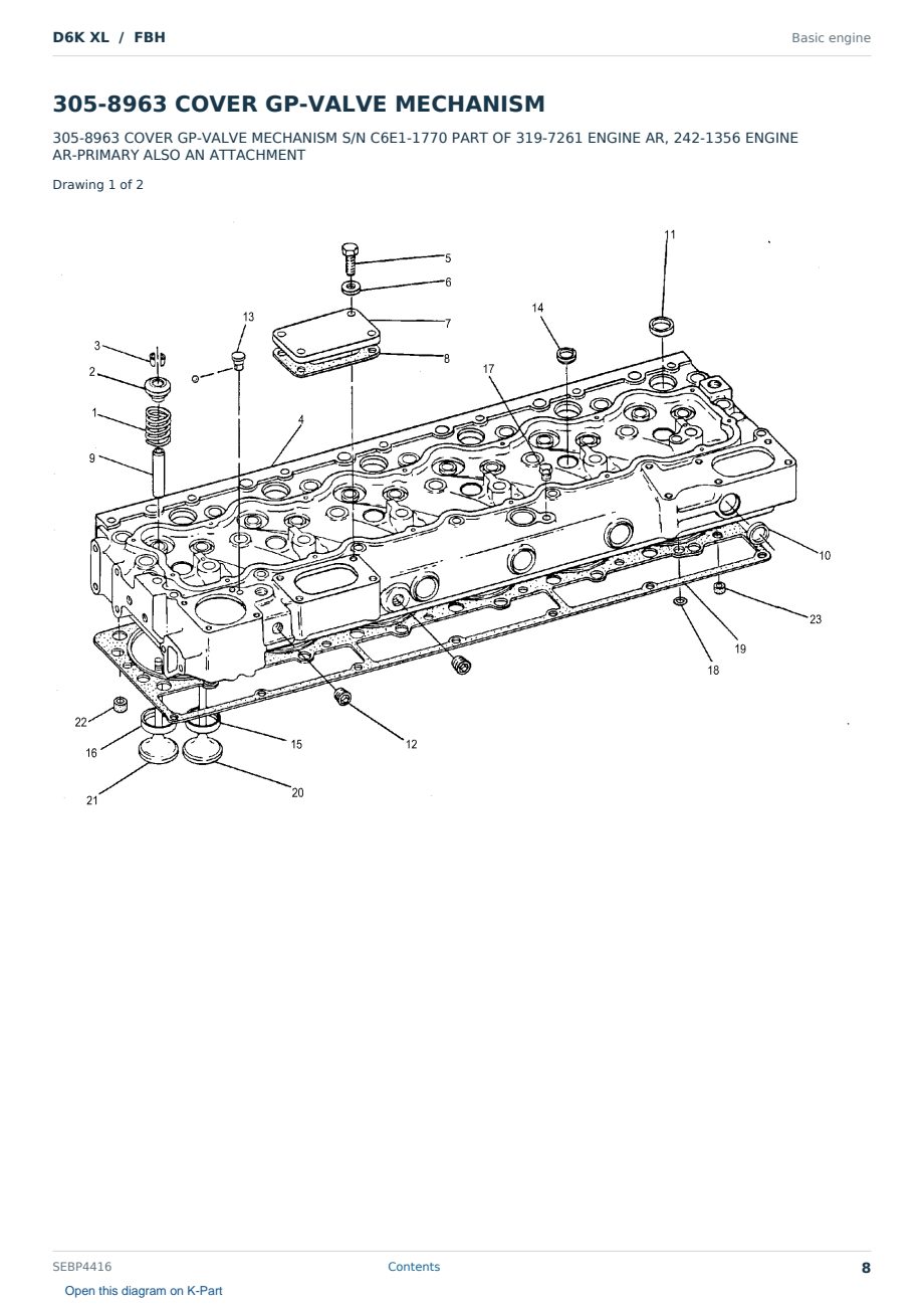 Caterpillar D6K XL S/N FBH Partsbook SEBP4416 (English) - sample page 8 of 10 Caterpillar D6K XL S/N FBH Partsbook SEBP4416 (English) - sample page 8 of 10