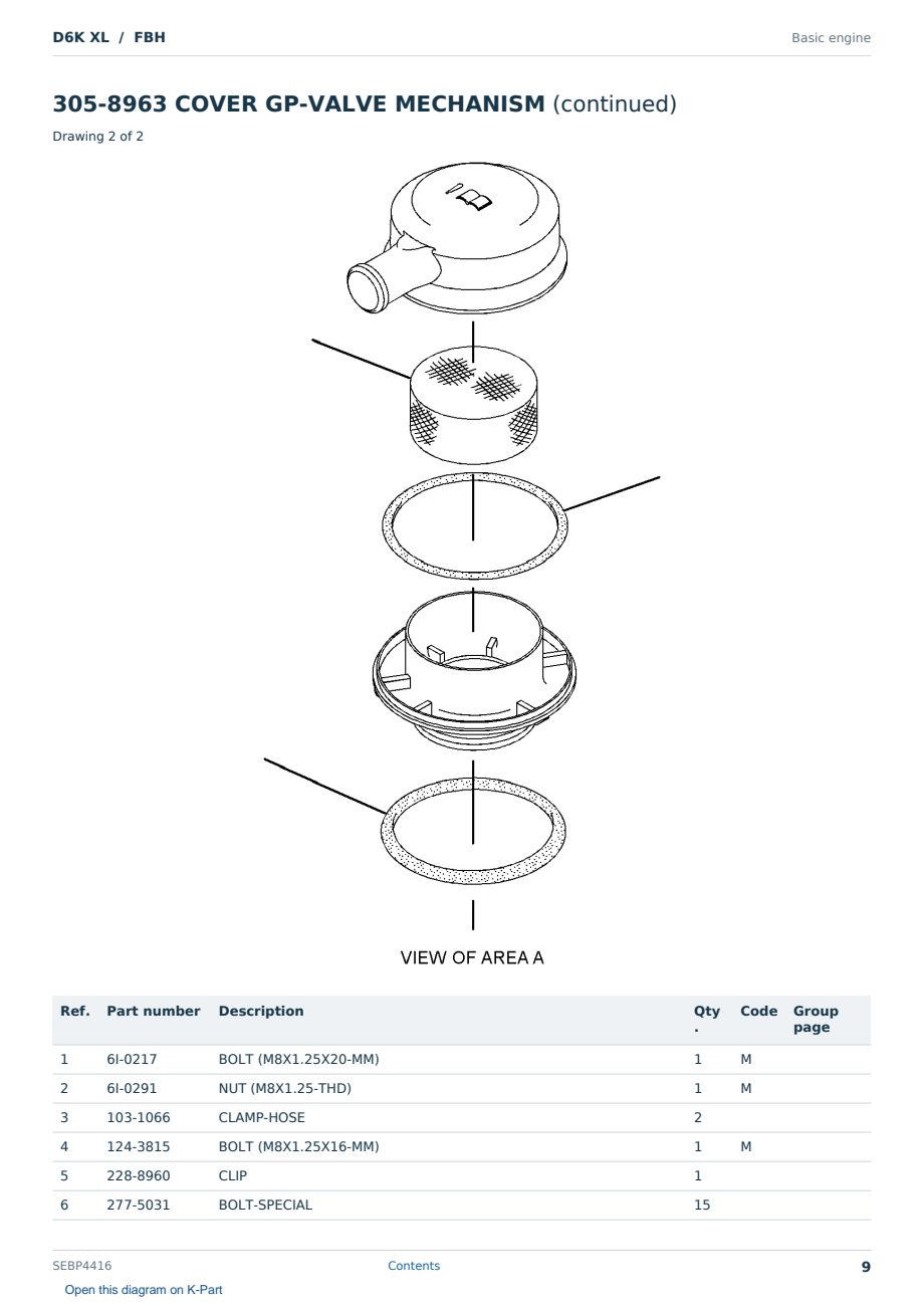 Caterpillar D6K XL S/N FBH Partsbook SEBP4416 (English) - sample page 9 of 10 Caterpillar D6K XL S/N FBH Partsbook SEBP4416 (English) - sample page 9 of 10