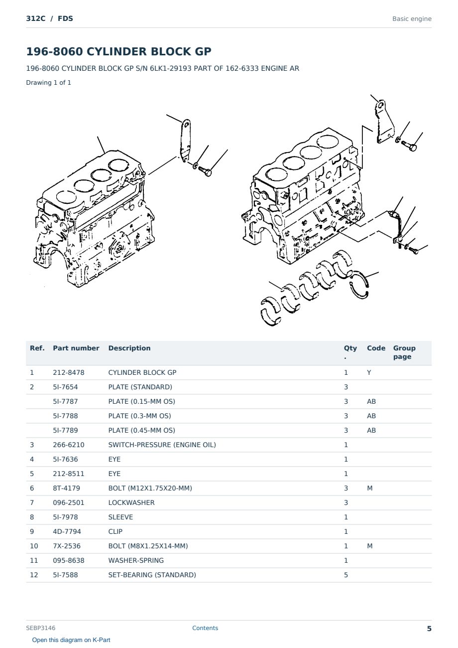 Caterpillar 312C S/N FDS Partsbook SEBP3146 (English) - sample page 5 of 10 Caterpillar 312C S/N FDS Partsbook SEBP3146 (English) - sample page 5 of 10