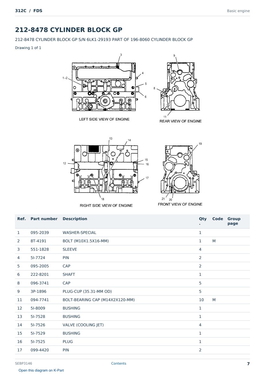 Caterpillar 312C S/N FDS Partsbook SEBP3146 (English) - sample page 7 of 10 Caterpillar 312C S/N FDS Partsbook SEBP3146 (English) - sample page 7 of 10