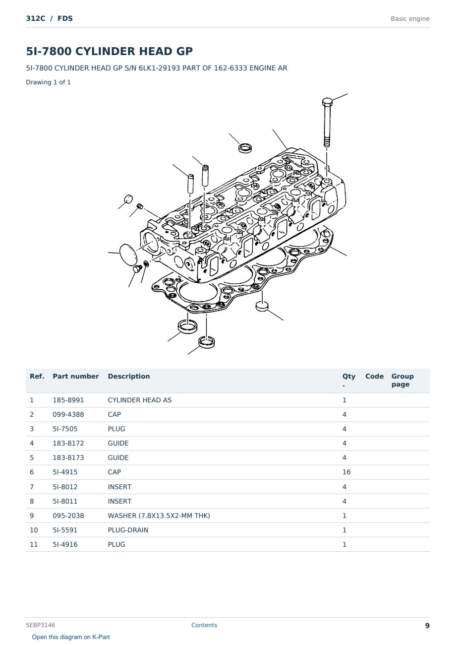 Caterpillar 312C S/N FDS Partsbook SEBP3146 (English) - sample page 9 of 10 Caterpillar 312C S/N FDS Partsbook SEBP3146 (English) - sample page 9 of 10