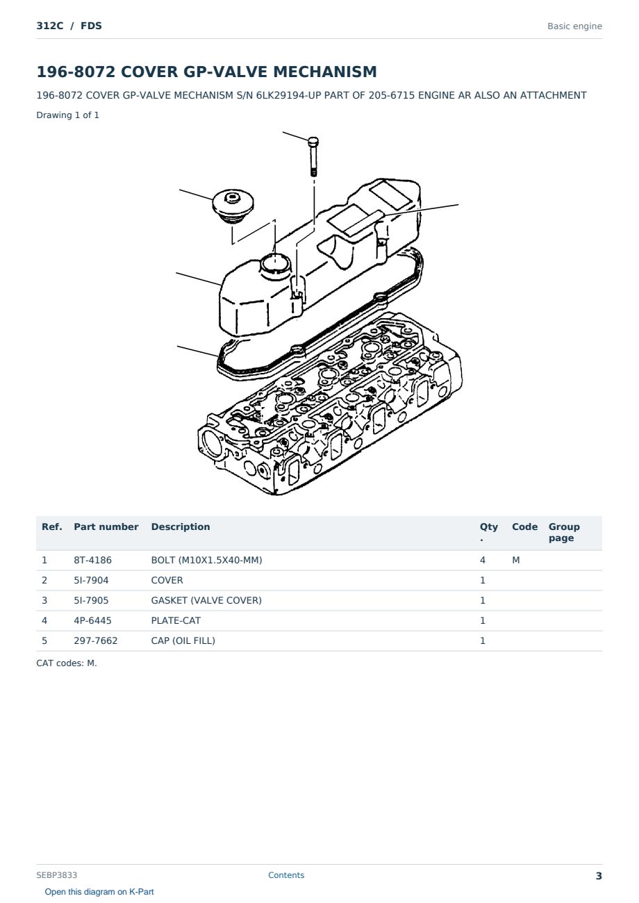 Caterpillar 312C S/N FDS Partsbook SEBP3833 (English) - sample page 3 of 10 Caterpillar 312C S/N FDS Partsbook SEBP3833 (English) - sample page 3 of 10