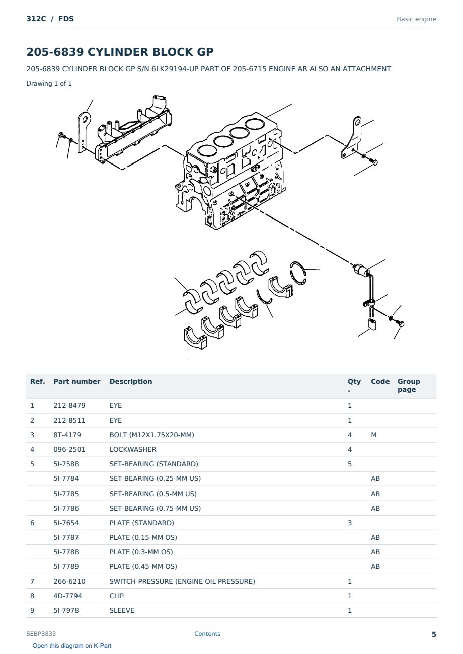 Caterpillar 312C S/N FDS Partsbook SEBP3833 (English) - sample page 5 of 10 Caterpillar 312C S/N FDS Partsbook SEBP3833 (English) - sample page 5 of 10