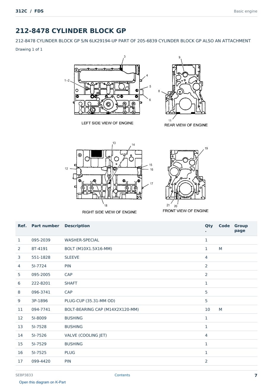Caterpillar 312C S/N FDS Partsbook SEBP3833 (English) - sample page 7 of 10 Caterpillar 312C S/N FDS Partsbook SEBP3833 (English) - sample page 7 of 10