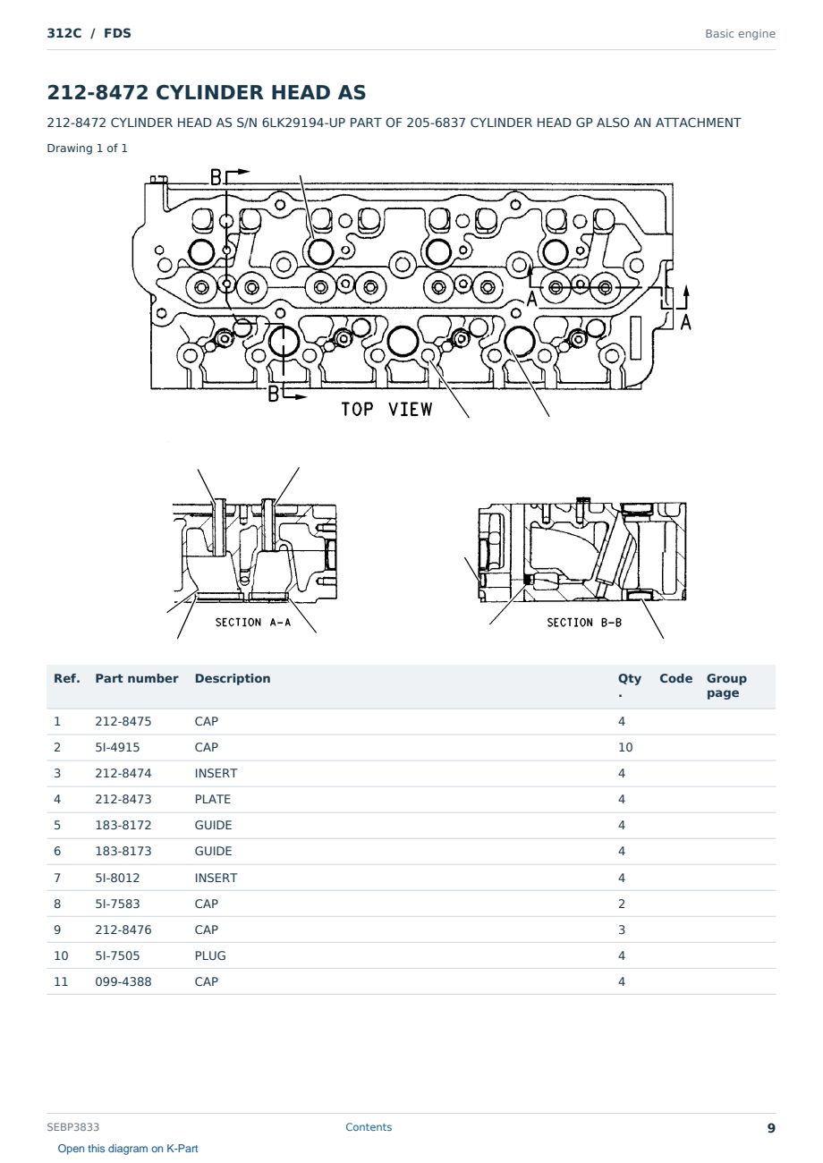 Caterpillar 312C S/N FDS Partsbook SEBP3833 (English) - sample page 9 of 10 Caterpillar 312C S/N FDS Partsbook SEBP3833 (English) - sample page 9 of 10